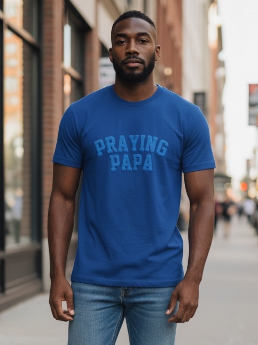 Bella Canvas Praying Papa Shirt Mens Large Blue Christian Dad Graphic Tee